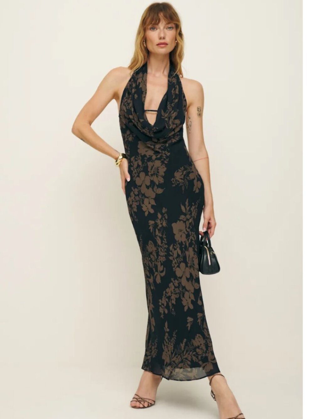 Reformation Lilia Floral Midi Maxi Dress Halter Night Garden Low Cowl Neck 6